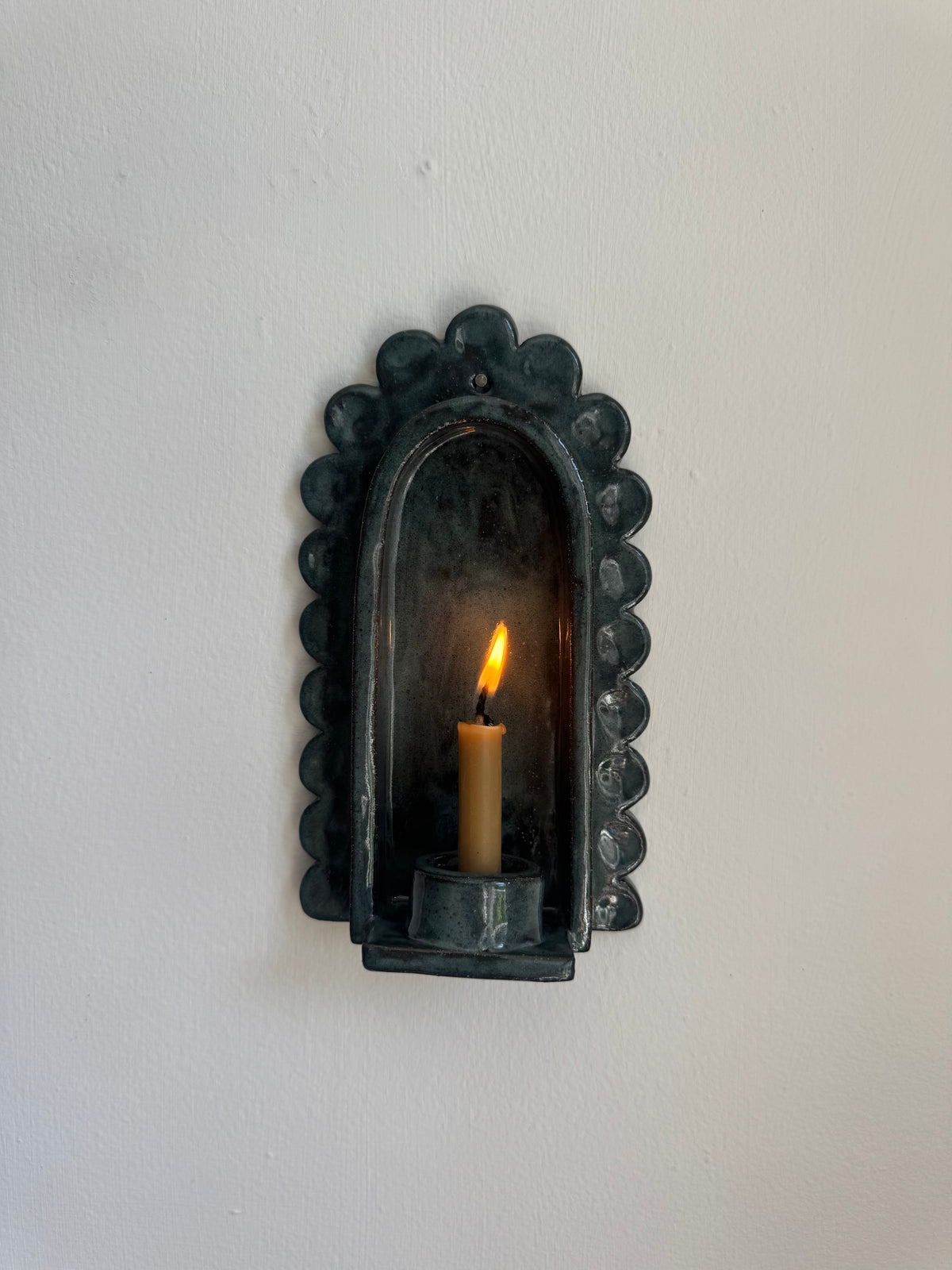 Dark Mossy Green Scallop Sconce