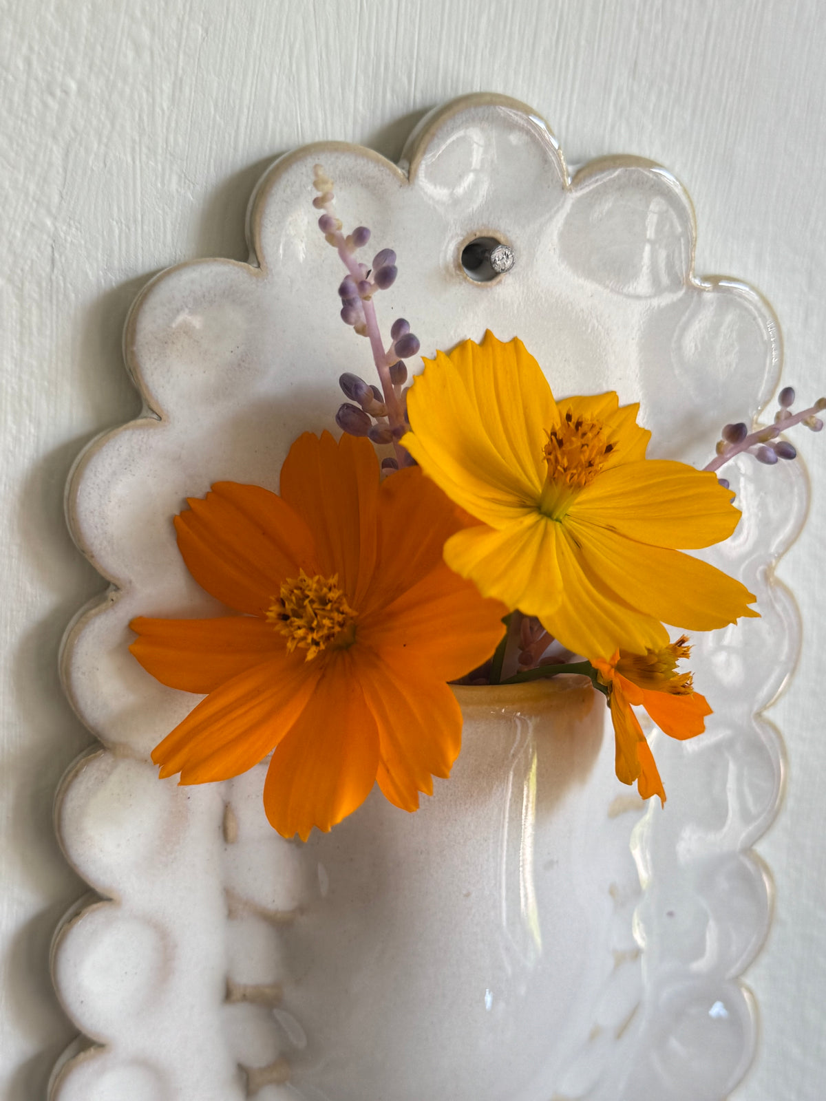Iridescent White Scallop Wall Vase