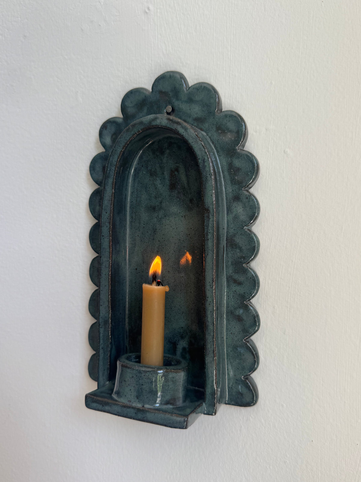 Dark Mossy Green Scallop Sconce