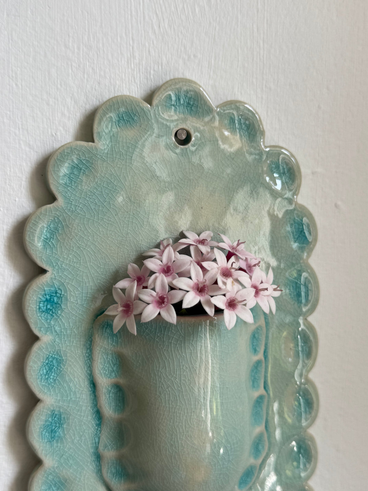 Crackled Turquoise Scallop Wall Vase