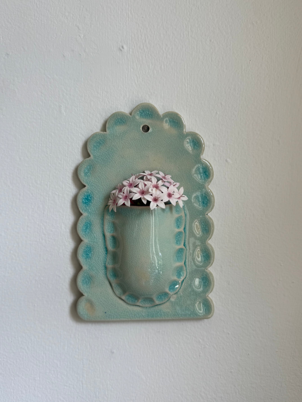 Crackled Turquoise Scallop Wall Vase