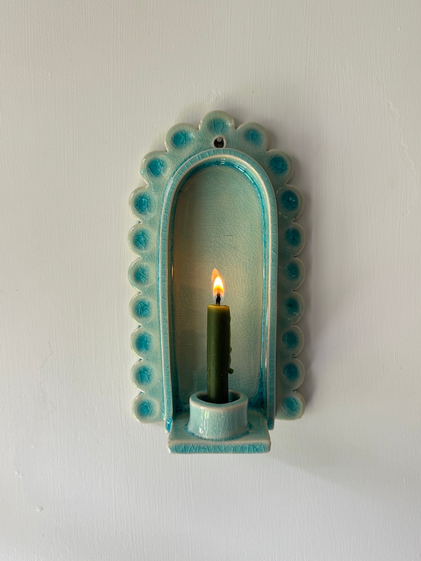 Crackled Turquoise Scallop Sconce
