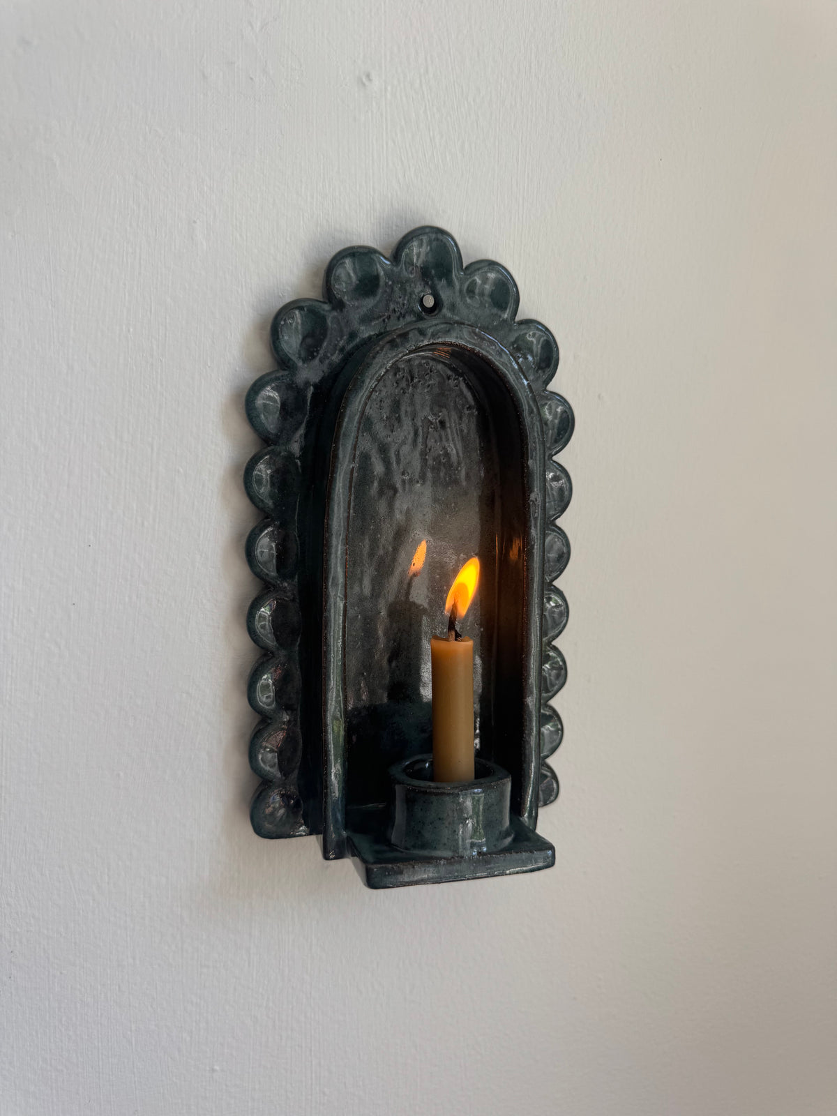Dark Mossy Green Scallop Sconce