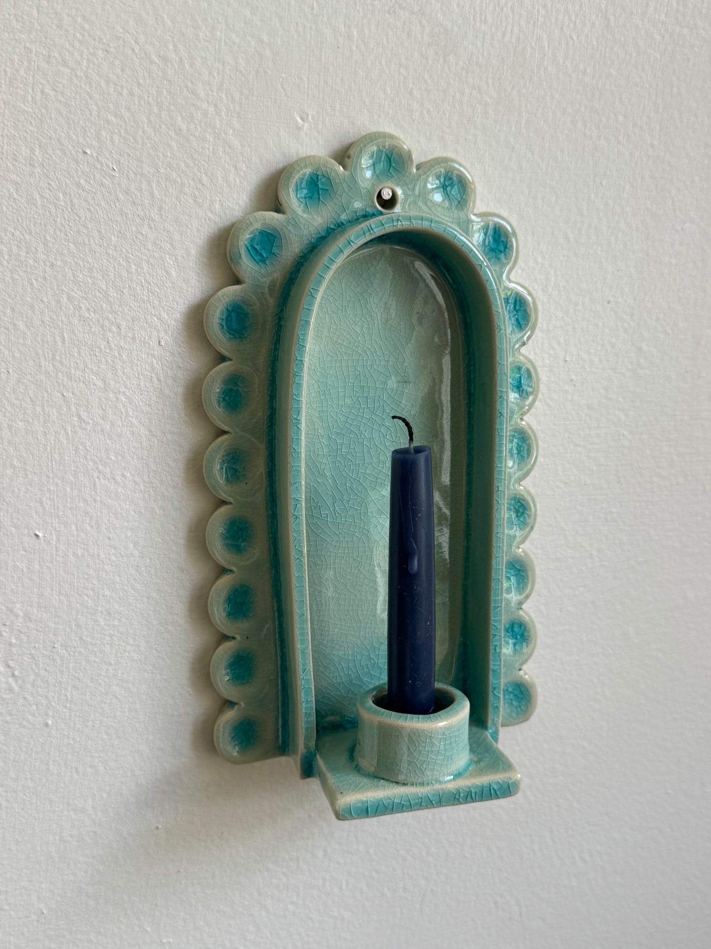 Crackled Turquoise Scallop Sconce