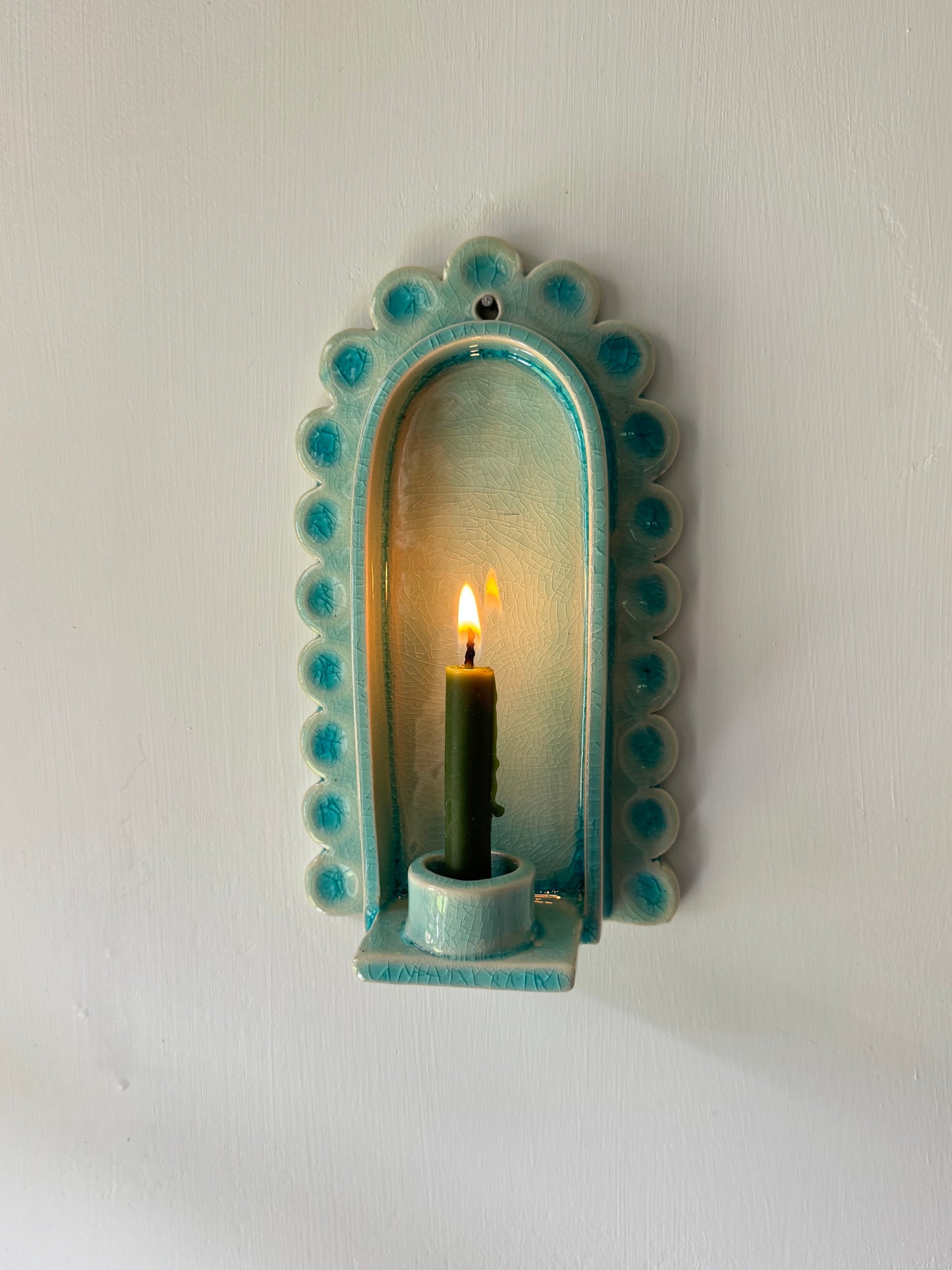 Crackled Turquoise Scallop Sconce