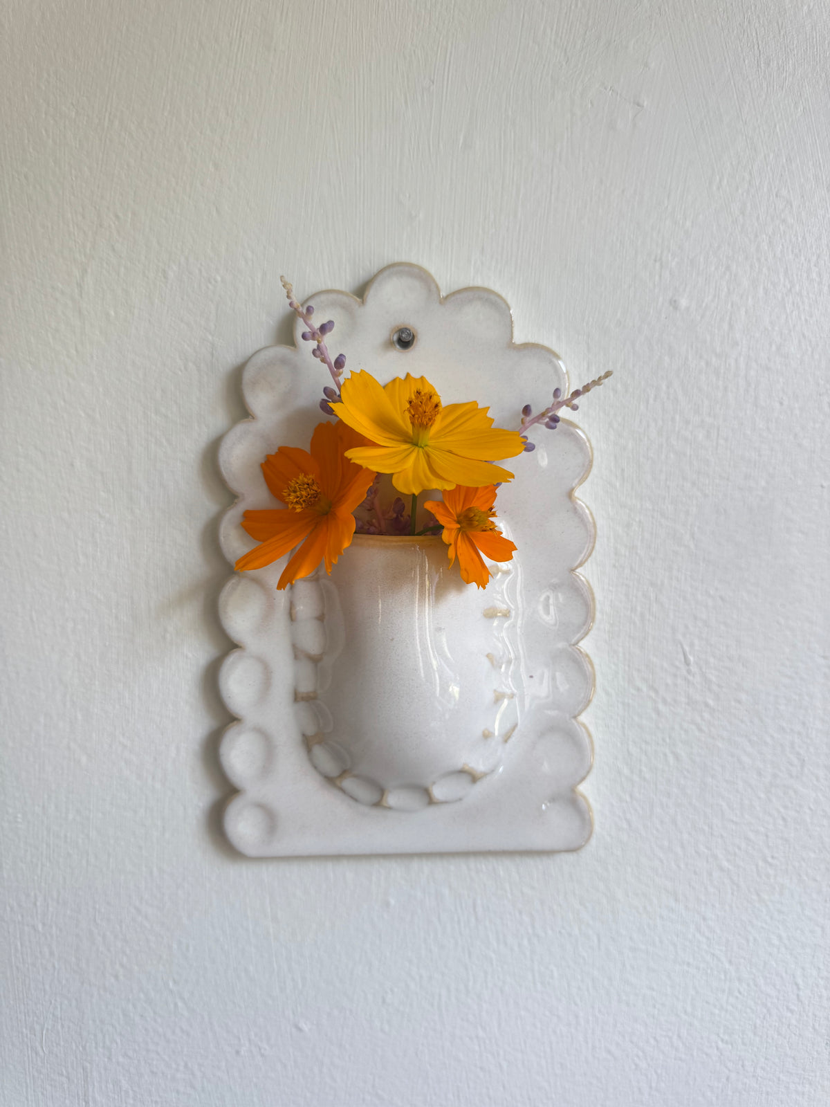 Iridescent White Scallop Wall Vase