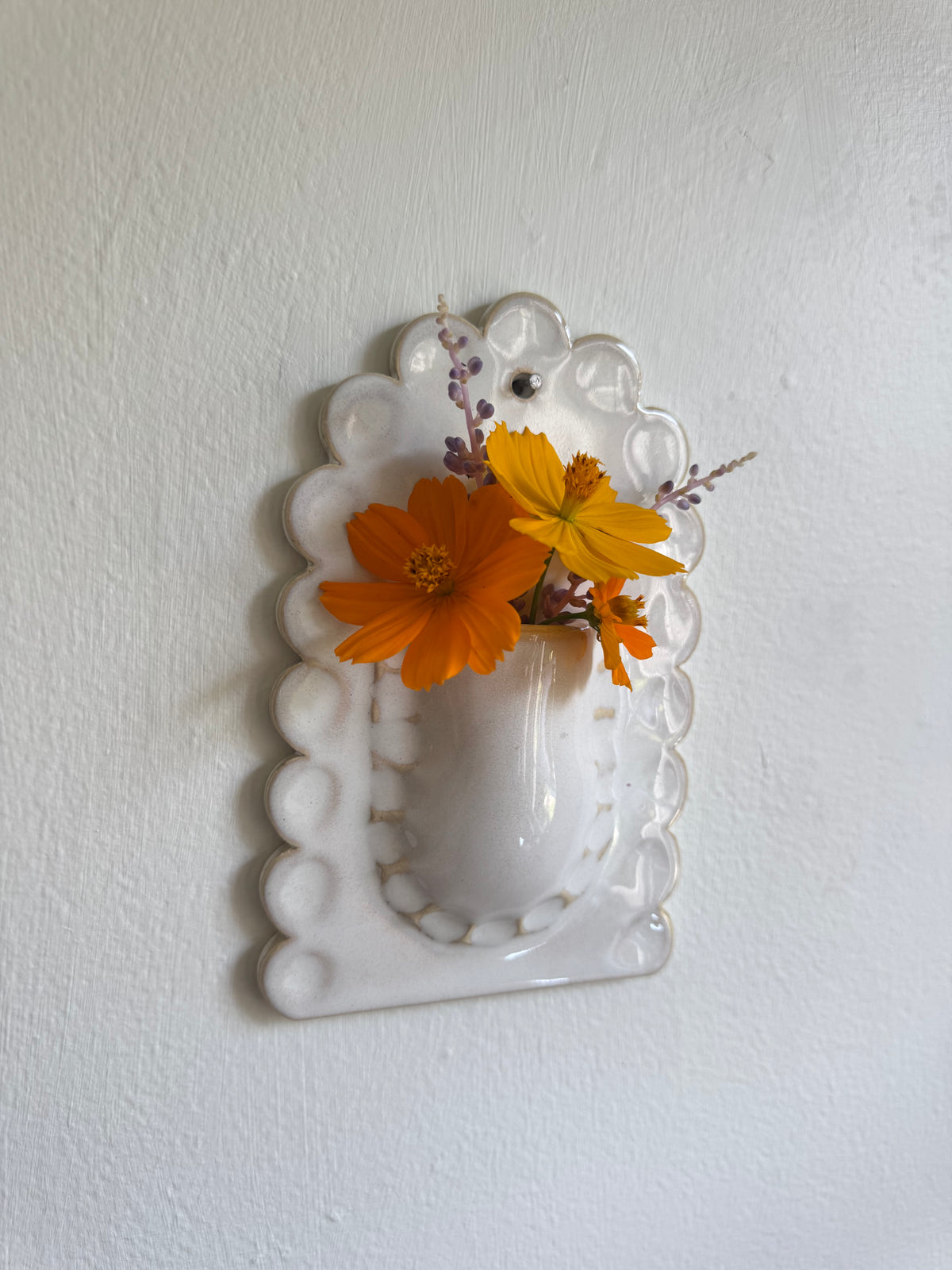 Iridescent White Scallop Wall Vase
