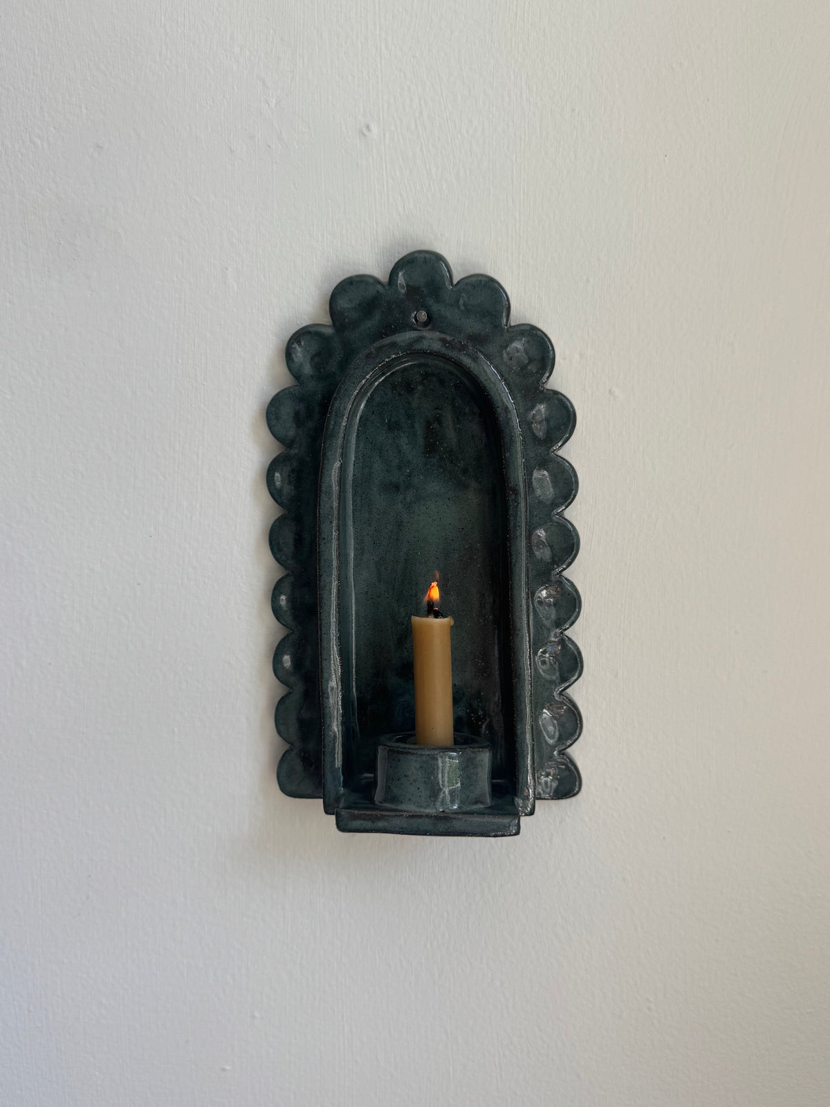 Dark Mossy Green Scallop Sconce